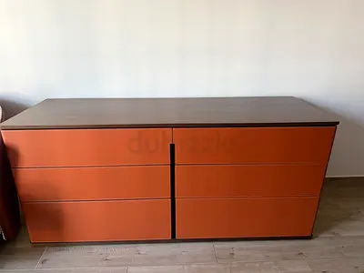 6-Drawer Modern Dresser / Sideboard in Brown-Orange Finish