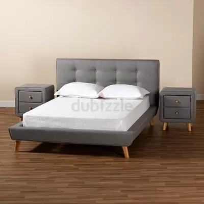 Button tufted headboard Gray velvet queen bed set