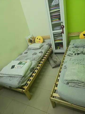 Pair of Single Wooden Slatted Beds with Mattresses - Good Condition