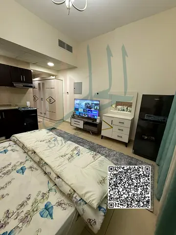 Furnished studio for monthly rent in Al Yasmeen Towers, including all bills.