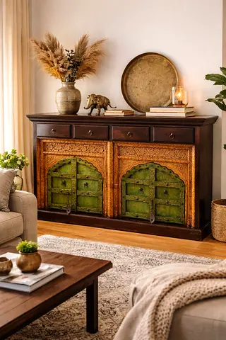 Indian Antique Reclaimed Wood Buffet Sideboard - Solid Wooden Storage Cabinet