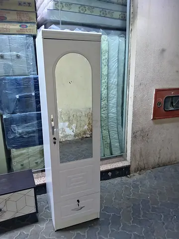 Slim Free-Standing Wardrobe with Full-Length Mirror - White