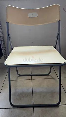 Foldable Plastic and Metal Chair — Light Beige, Used