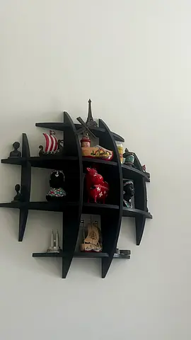 Black Curved Wall Display Shelf — 9 Cubes, Decorative