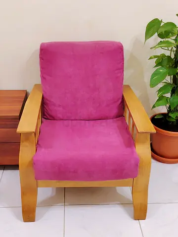 Wooden Armchair with Pink Cushions - Good Condition