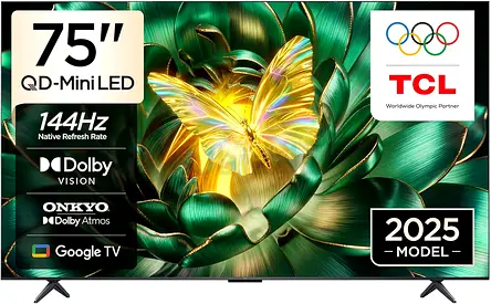 TCL 75C6K Television 75 Inch Smart TV 4K QD-Mini LED Colorful Quantum Crystal HDR 10+ Gaming Google