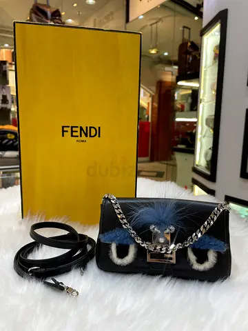 Fendi Black Monster Leather Baguette Micro Bag (Authentic/PreOwned)
