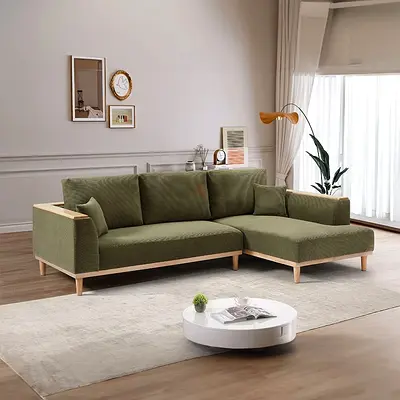 Fabric Right Corner Sofa - Olive