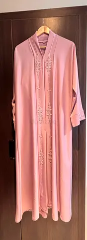Light Pink Embroidered Long Abaya  - Size 54