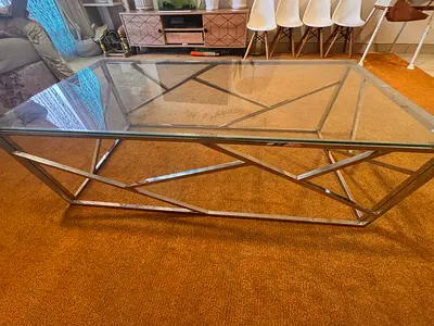 Glass coffee Table with Metal Geometric Frame - Good Condition