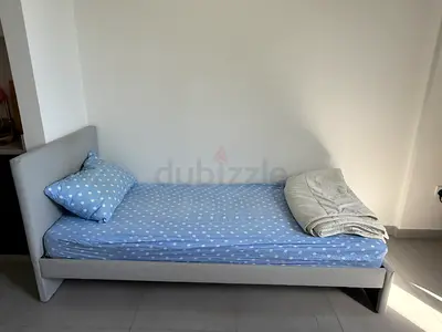 Single grey upholstered bed frame (ikea gladstad) with mattress (good condition)