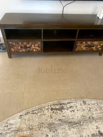 Solid Wood TV Entertainment Unit with Storage Baskets