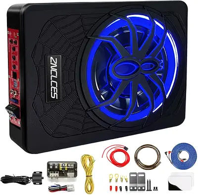 Znclces 2025 Upgraded 10 1200W Slim Under Seat Powered Car Subwoofer, Car/Truck Audio Sub Built in