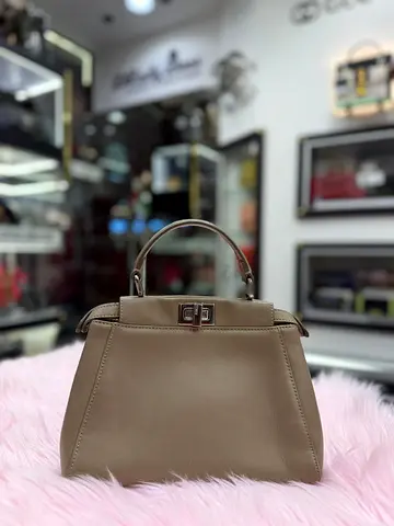 Fendi Beige/Taupe Leather Mini Peekaboo Top Handle Bag (Authentic/PreOwned)