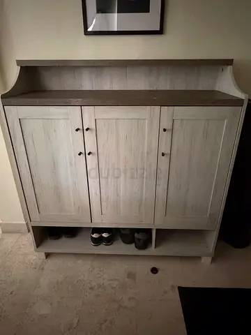 Wooden Shoe Cabinet with Storage Shelves - Light Oak Finish