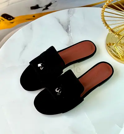 Loro piana Black suede slip-on womens flat mules, size 36 to 41
