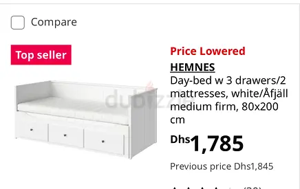 Save AED 785 on the classic IKEA HEMNES day bed with two single mattresses