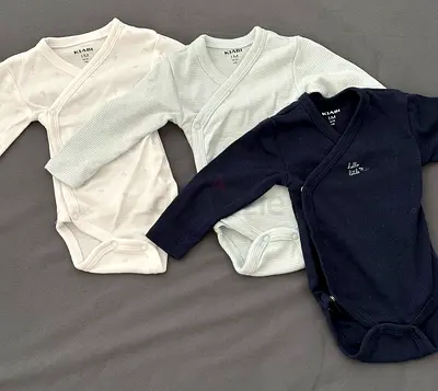 Set of 3 White Long Sleeve Baby Body (Size 1M)