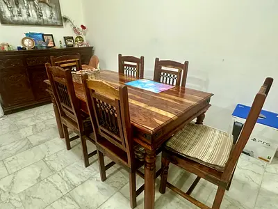 Solid Wood 6-Seater Dining Table with Chairs - Antique style
