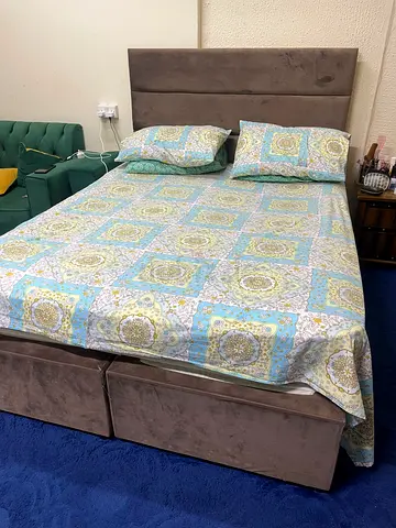King-size 200-180 upholstered bed frame with headboard and storage drawer - brown suede look