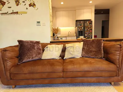 Genuine Leather 3-Seater Sofa — Warm Brown, Excellent Condition