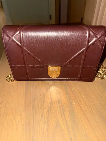 Maroon leather shoulder bag with gold chain - compact crossbody