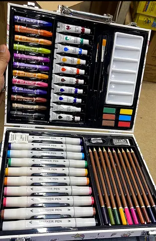 Complete Art Set with Markers, Colored Pencils and Paints in Metal Case