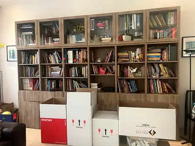 Large Wooden Bookcase Wall Unit with Glass Doors