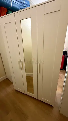White 3-Door Wardrobe with Mirror - Good Condition