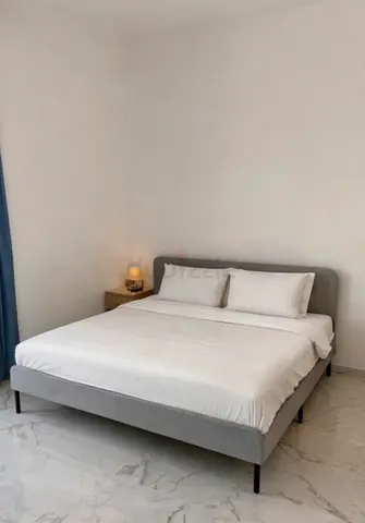 Grey Fabric Double Bed Frame with Headboard - Good Condition