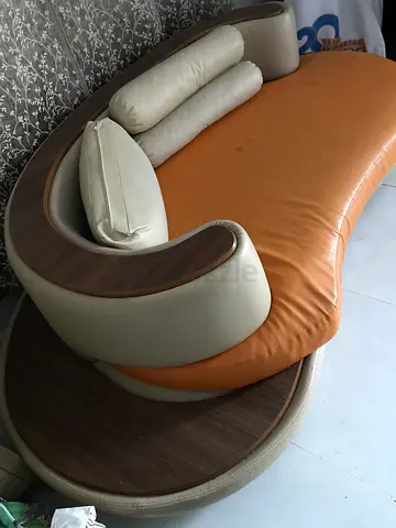 Sofa with Wooden Panel Arms - Very Good Condition