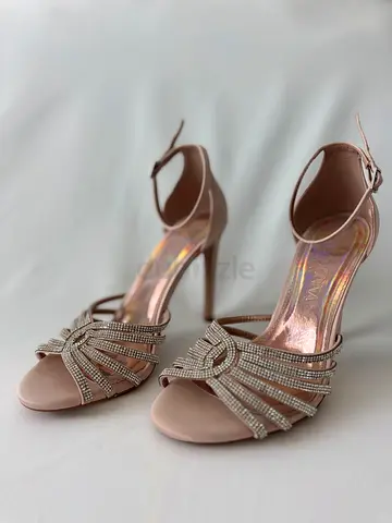 Primadonna - Blush pink strappy high heel sandals with rhinestone detail, size 39