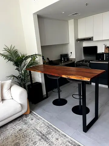 Solid Wood Live Edge Bar Table with Metal Frame - Like New