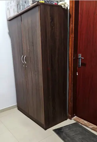2-Door Dark Wood Wardrobe / Storage Cabinet - Good Condition