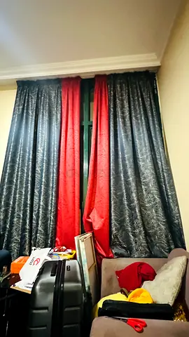 Set of Heavy Blackout Curtains with Red Sheer Liner - Good Condition Rashidiya Towers 2BHK set