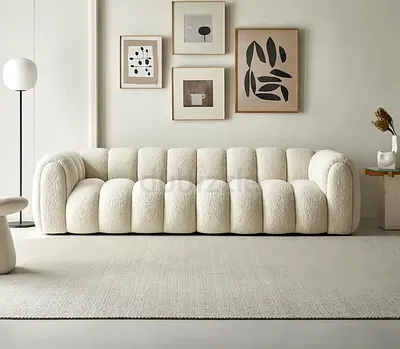 3-Seater Curved Bouclé Sofa in Cream — Modern Cozy Design