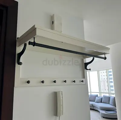 Wall-mounted Coat Rack with Shelf, Hangers and Bench - White