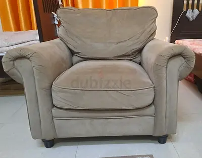 Large Beige Suede Armchair — Comfortable Single Sofa Chair