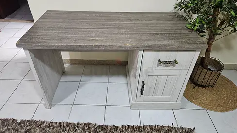 Wooden Study/Computer Desk with Drawer and Cupboard - Light Grey