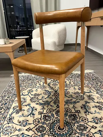 Light Oak Mid-Century Leather Dining Chair (Set of 1) - Good Condition