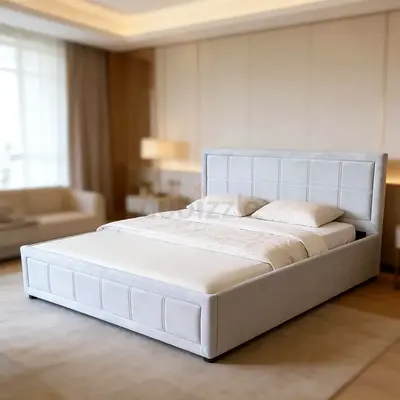 Boxed design soft silver velvet hydraulic king bed frame