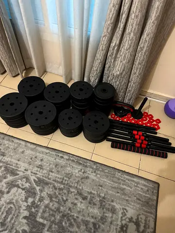 Home adjustable barbell/ bar / kettlebell set with 78KG weight plates
