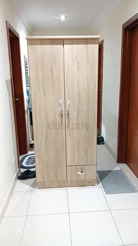 2-Door Wooden Wardrobe with Drawer - Light Oak Finish