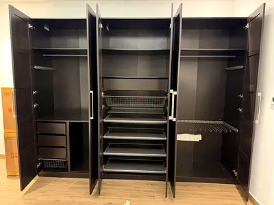 IKEA PAX Wardrobe System - Black-Brown, 3-door with Drawers  Shoe Racks