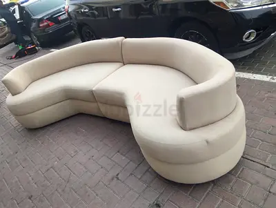 Curved Beige 3-Seater Sofa — Modern Crescent Design