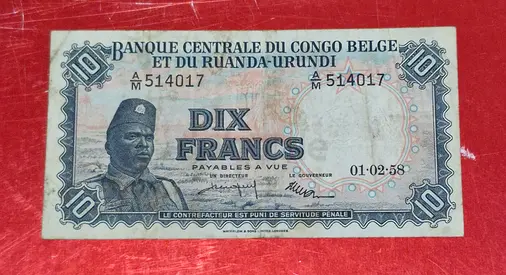 1958 Belgium Congo 10 Francs