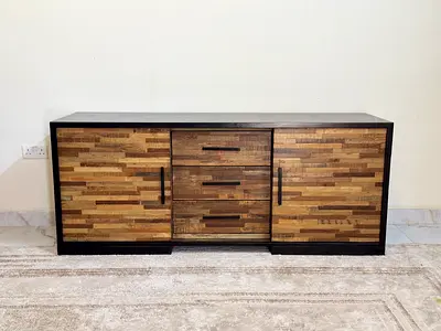 Crate  Barrel “Seguro” Media Console – Solid Wood | Modern Rustic Luxury