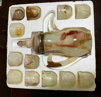 Marble Stone Handcrafted Onyx/Alabaster Tea Set with Lid and Cups