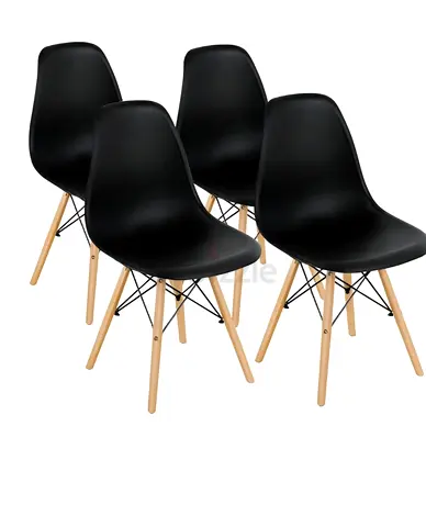 Set of 3 Skytouch Modern Black Dining Chairs with Wooden Legs (Price is negotiable)