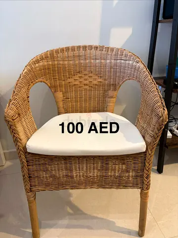Wicker Armchair with Cushion - Light Rattan, Good Condition